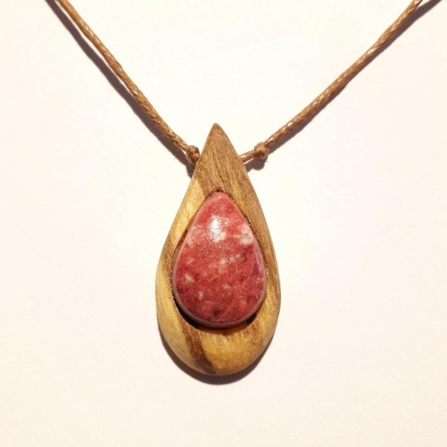  Thulite Necklace with Hand Carved Palo Santo Wood 