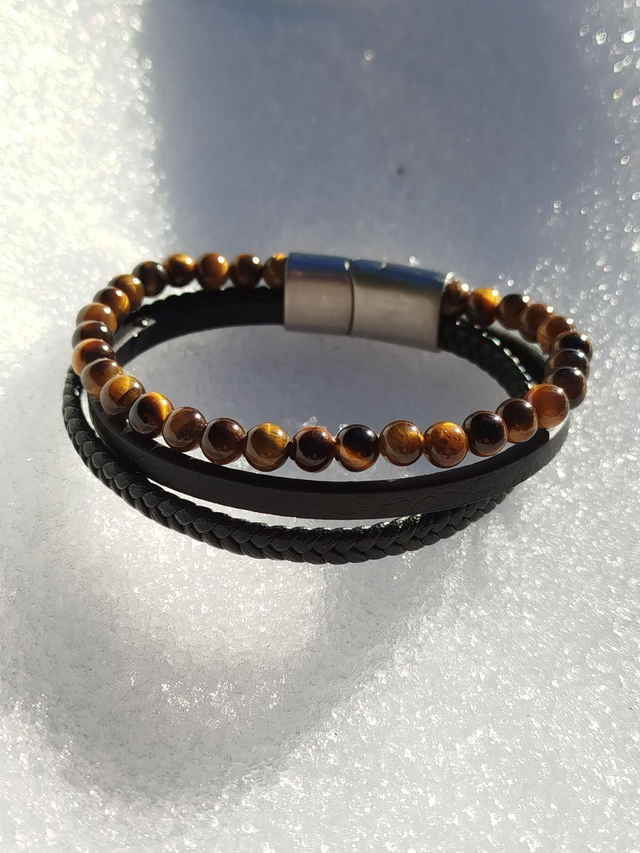 Bracelet Homme Cuir/Oeil de Tigre 