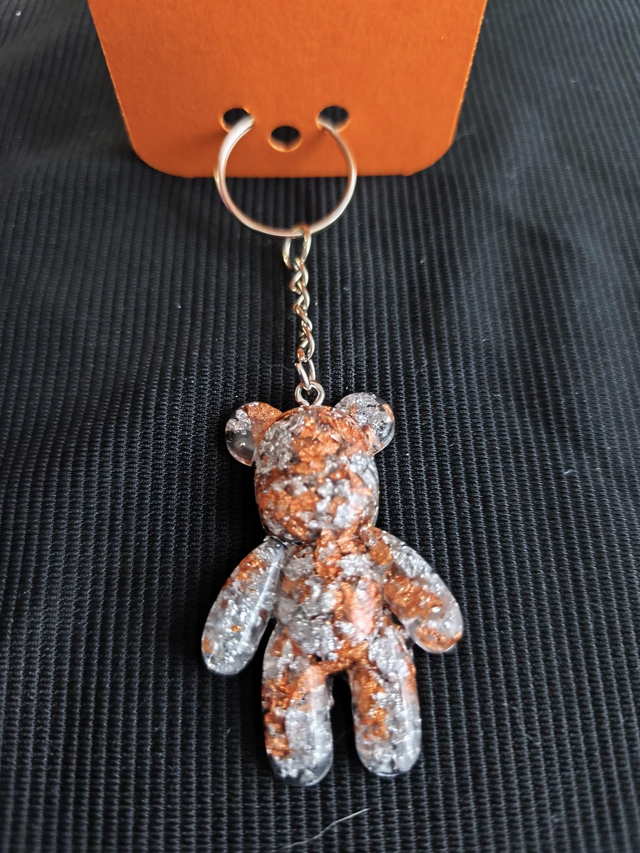 Porte-clé ourson bronze argenté