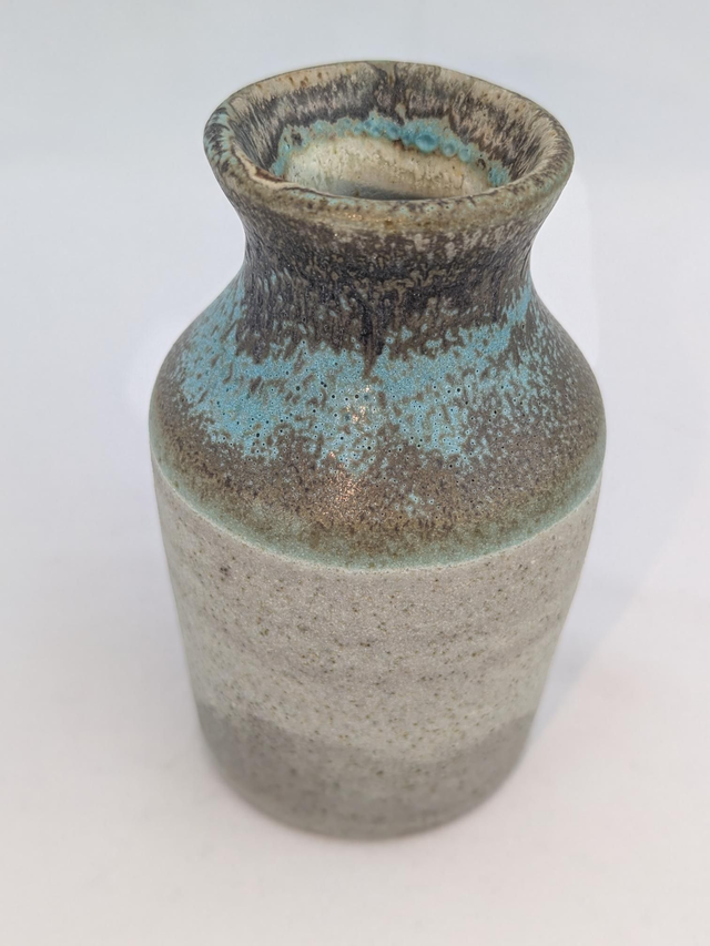 Turquoise and light oatmeal bud vase
