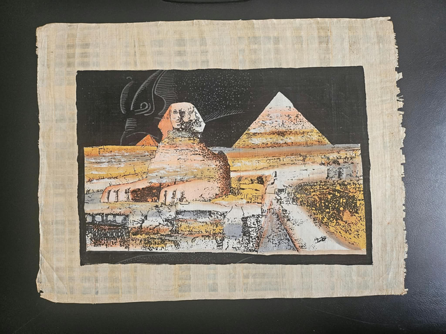 Great Sphinx of Giza & Egyptian Pyramids Papyrus Art – Ancient Egypt Landscape Wall Decor – 23 × 33 cm