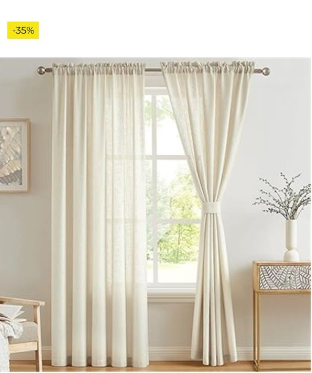 Melodieux Cortinas Visillos Beige para Dormitorio Cortinas Translúcidas Salón 2 Piezas, 140x183cm