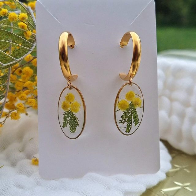 Boucles d'oreilles · doré Hermine bretonne Fleurs de Mimosa