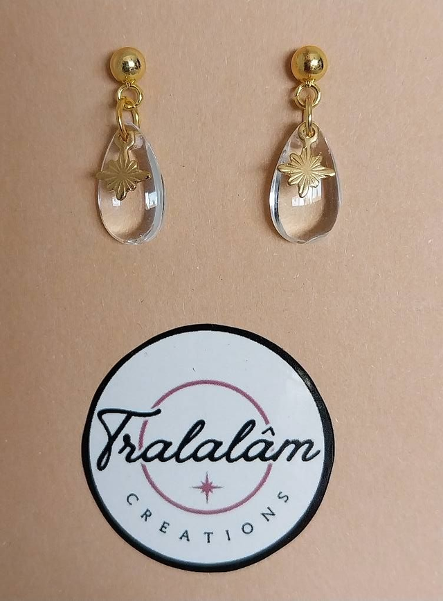 ✨ Boucles d’oreilles minimaliste Goutte Cristal Pur étoile dorée ✨  