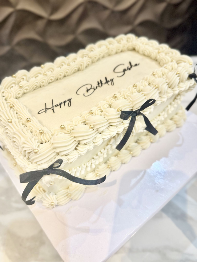 White Vintage Rectangle Birthday Cake