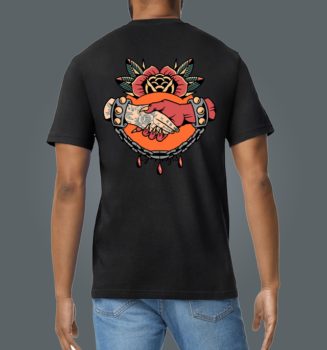 Traditional Tattoo Style Devil Hands Black Soft Spun Patterned T-Shirt