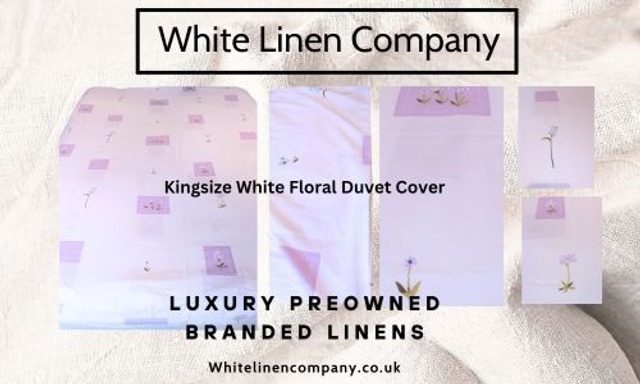 Kingsize White 100% Cotton Floral Duvet Cover