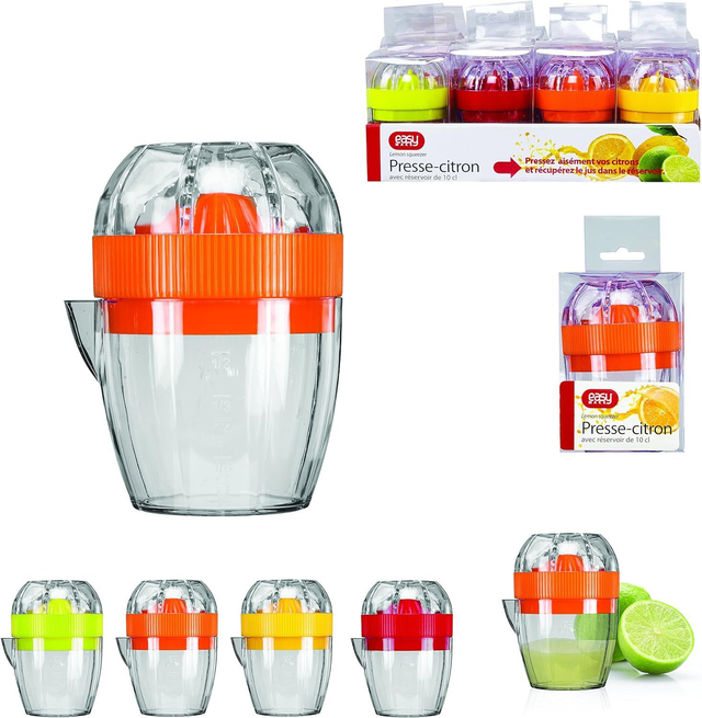 COOK CONCEPT Presse-Citron avec Réservoir PP/PS Rouge/Vert/Jaune/Orange 7,50 x 7 x 10,50 cm