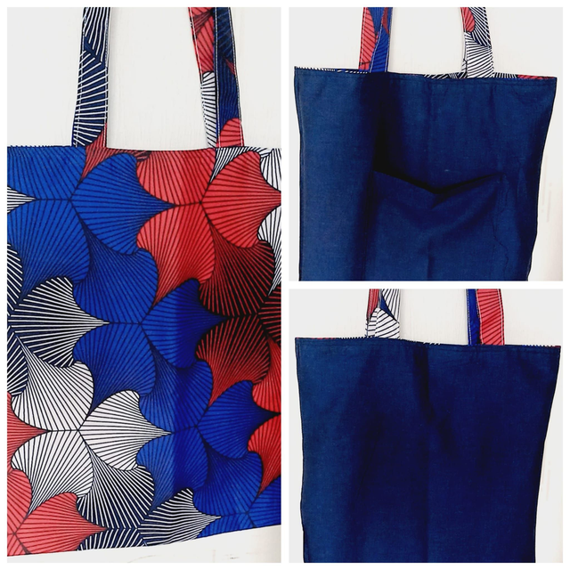 Sac shopping/ Fourre-tout/ en tissus africain réversible qu&#039;on peut porter à l&#039;épaule,  doublé