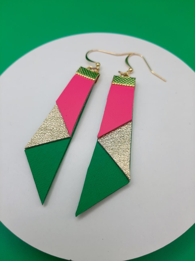 Trapezoid earrings  - pink / green