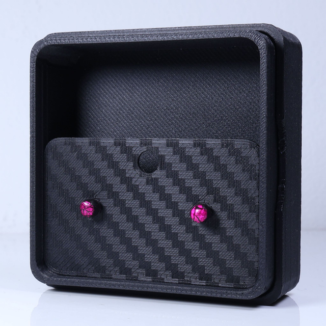 Hypoallergenic Small Vibrant Electric Cracked Pink Black Polymer Clay Plastic Back Stud Earrings With Designer Carbon Fiber Jewellery Box