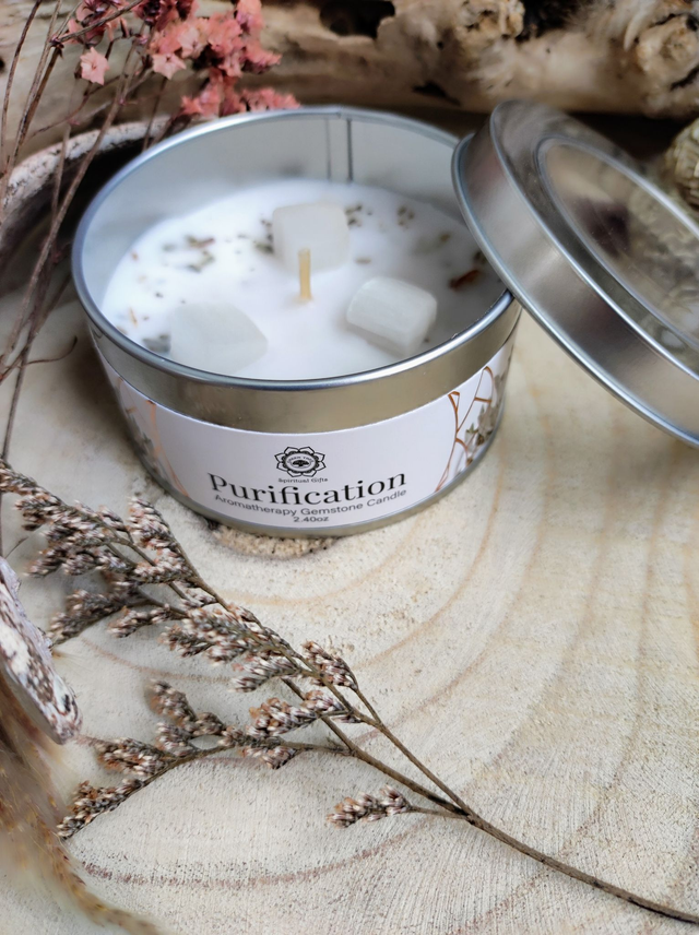 Bougie "Purification" Sélénite et Sauge blanche