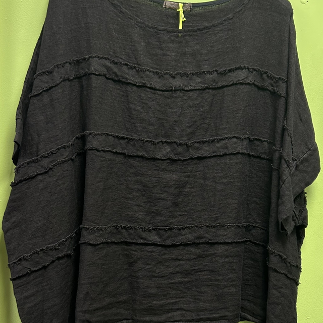 LMF - Black Denim Look Linen Top - Free Size - 1806
