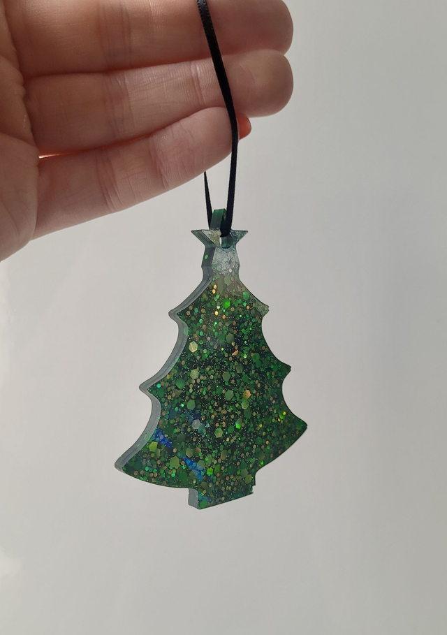 Christmas Tree Hanging Bauble Decoration - Green Glitter