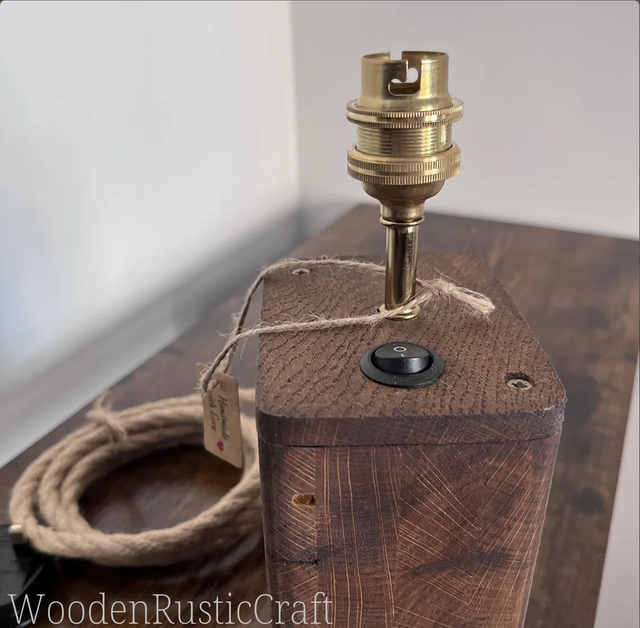 Tall Chunky Oak Table Lamp Base — Georgian Oak & Jute Cord