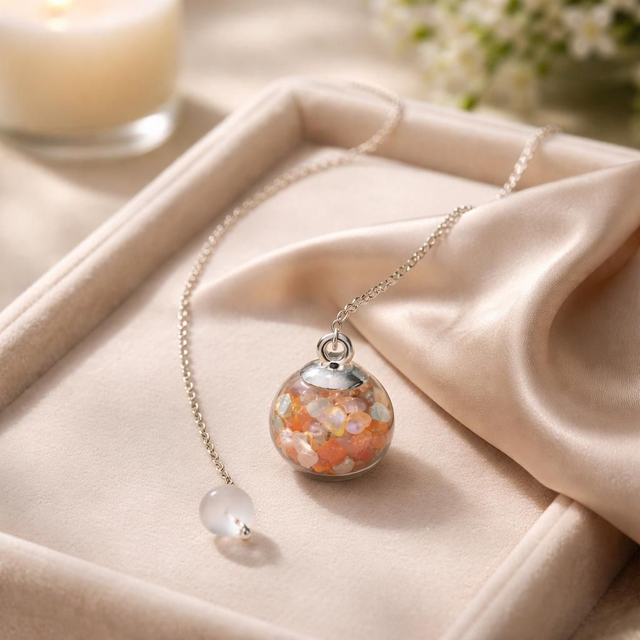 "Cornaline" - Pendule bulle de verre argentée - P-11