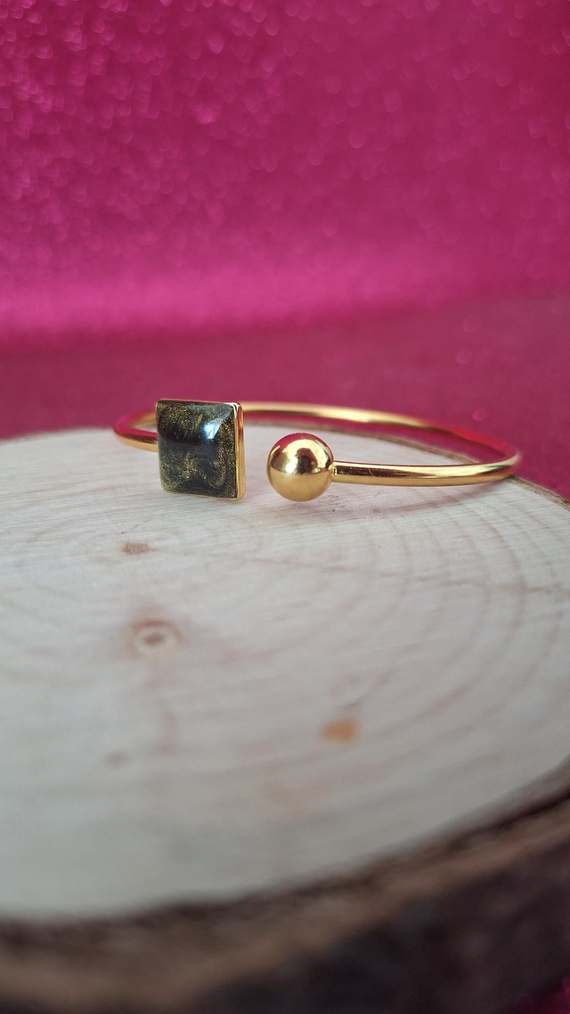 Jonc carré doré kaki/doré