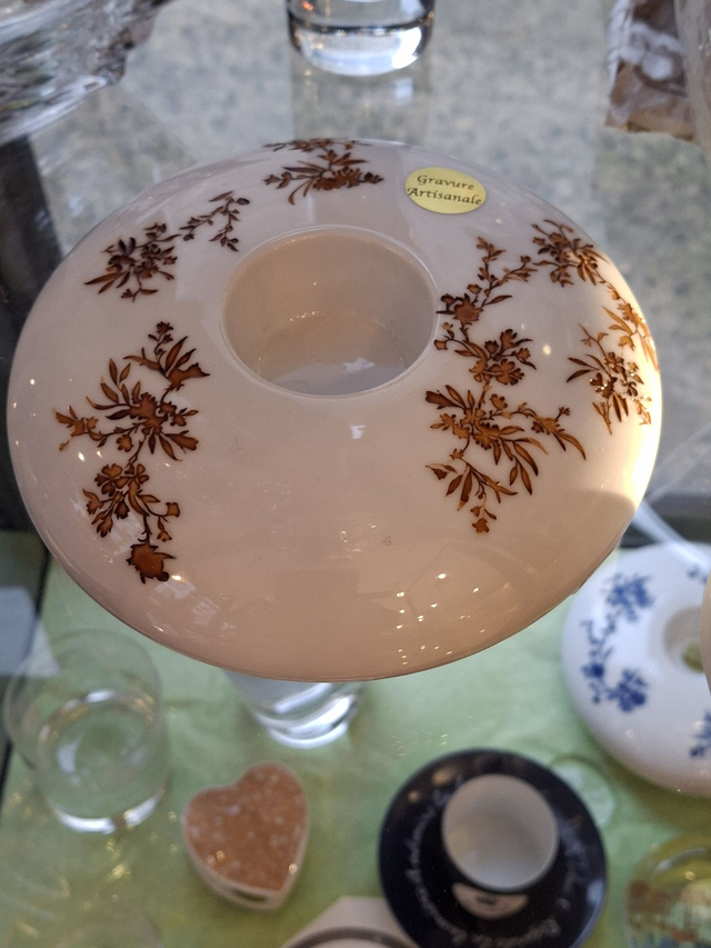 Photophore bombé en porcelaine Feuillages marron feu