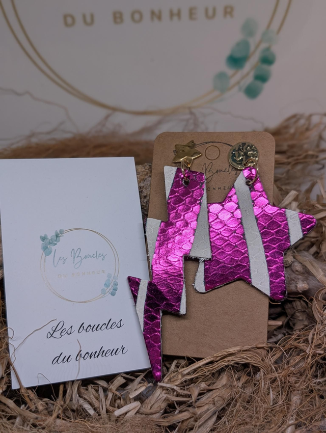 Boucles d&#039;oreilles Asymétrique zèbre fushia ag059