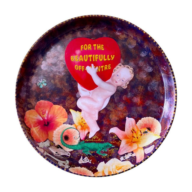 "For the Beautifully Off-Centre" Maroon-Red Upcycled Wall Plate