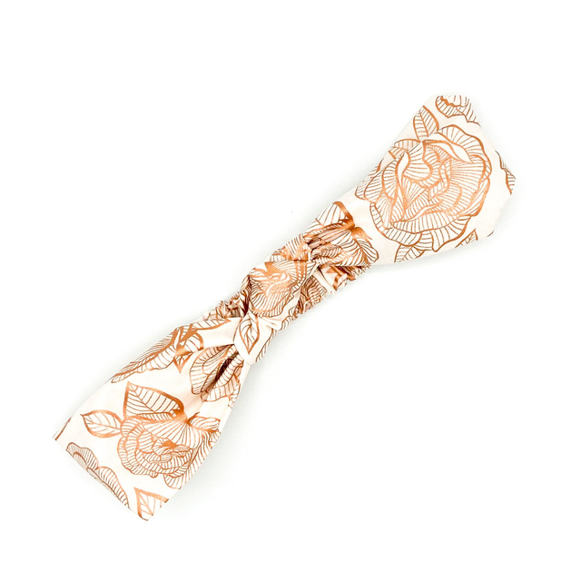 Knotted Elasticated Headband - Pale Pink Metallic Gold Rose