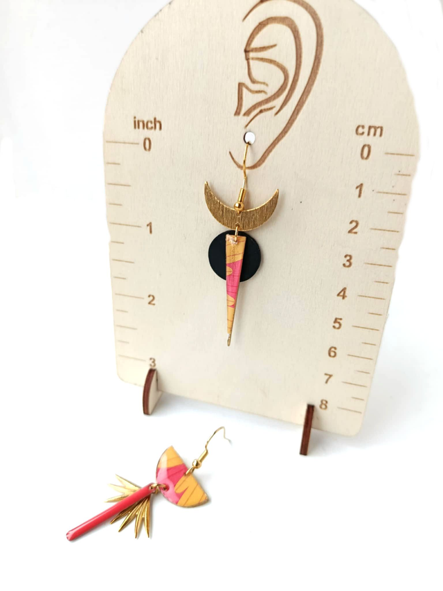 Boucles d'oreilles Asymétriques Upcyclées en Chambre à Air et Papier Recyclés - Florales