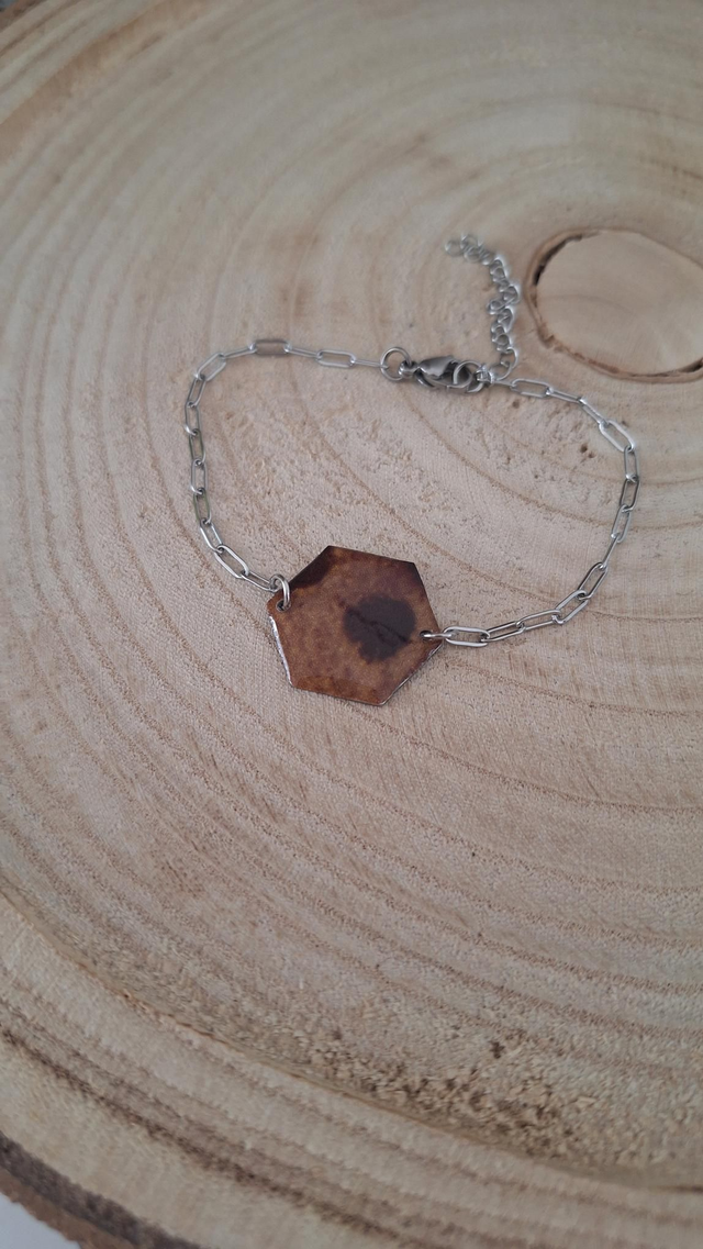 Bracelet argenté hexagonal leopard/noir