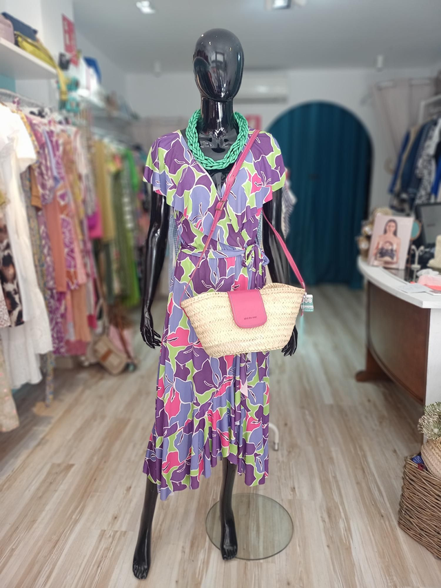 Vestido estampado cruzado mangas volante
