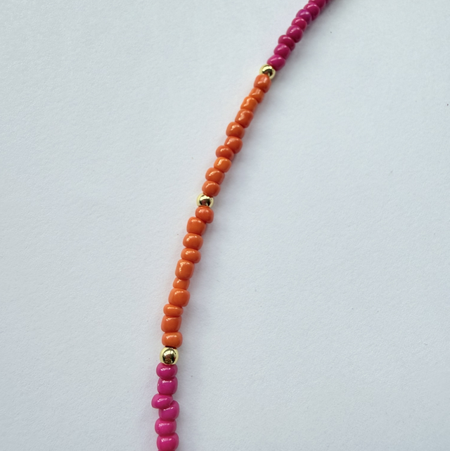 GIGI - Pink & Orange Pearl Beaded Choker Style Necklace