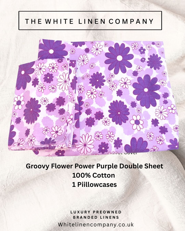 Groovy Flower Power Purple Double Sheet 100% Cotton 1 Piillowcases