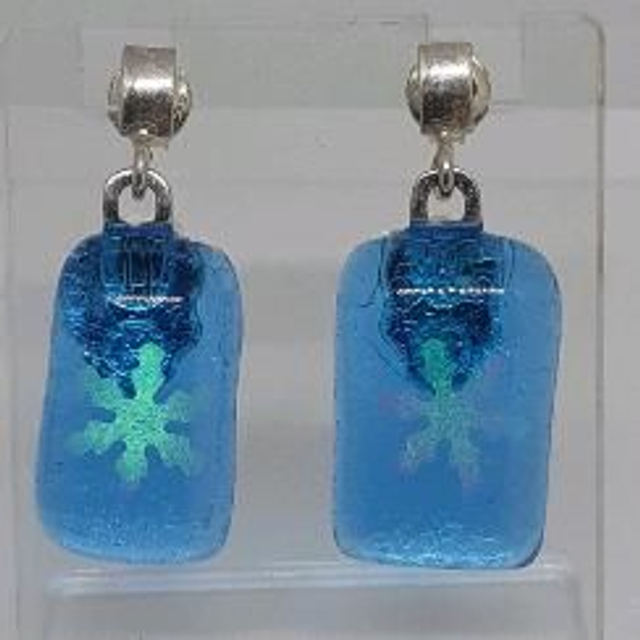 Transparent turquoise snowflake earrings