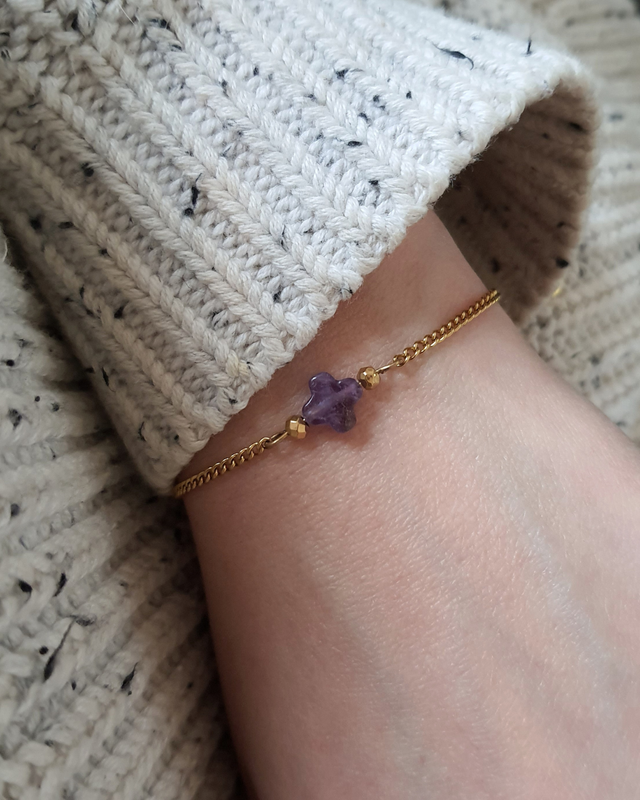 Bracelet améthyste - Trèfle Doré