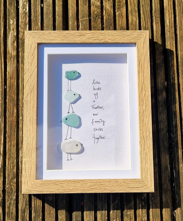 'Birds of a Feather' 8x6" Sea Glass Art 