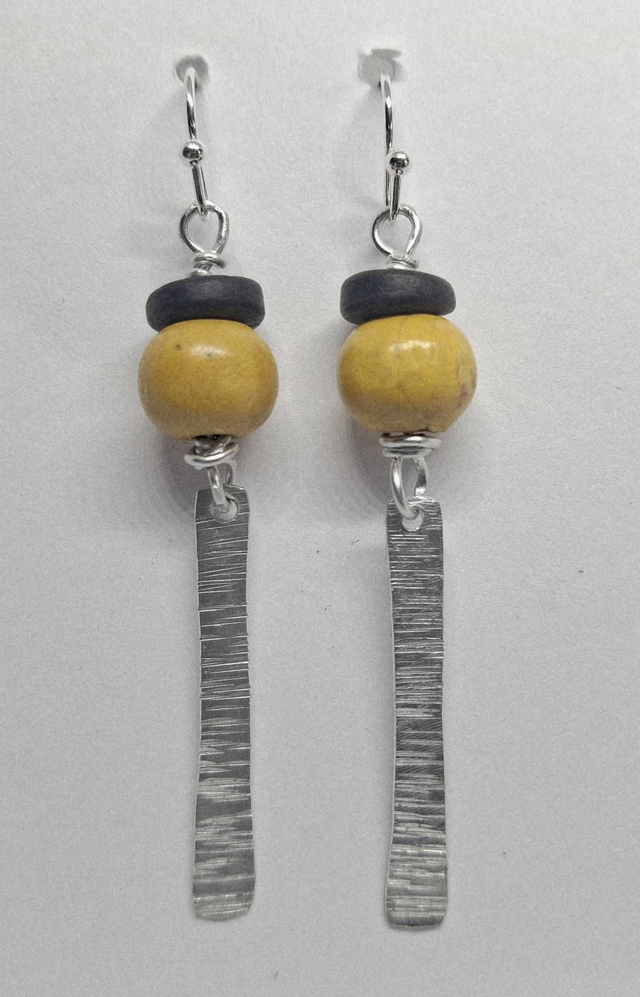 Yellow Bead Hammer Earrings