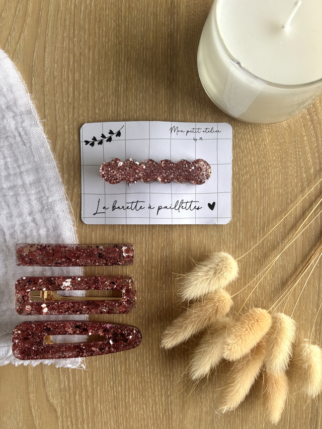 La barette à paillettes - Or rose