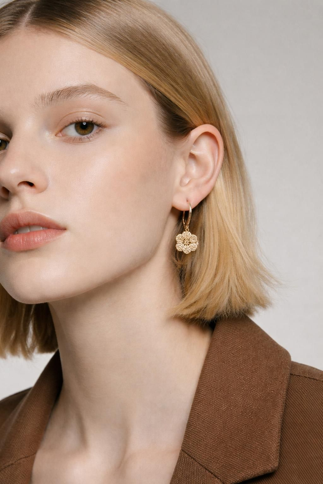 Boucles anneau fleur petit modèle- Collection Champagne