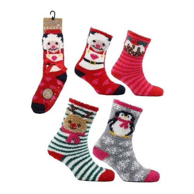 Ladies snuggle toes Christmas socks with grippers - £2.50 a pair