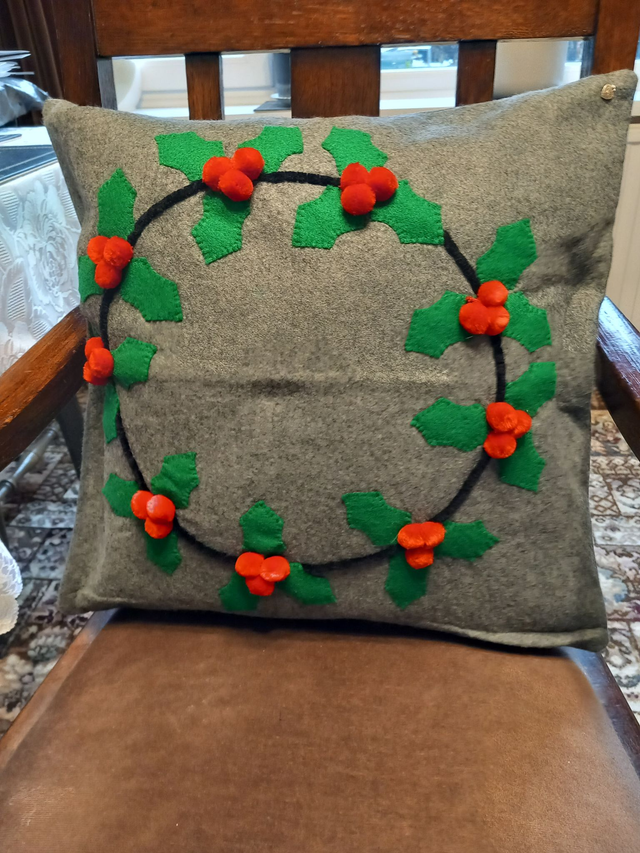 Holly Wreath Cushion Cover