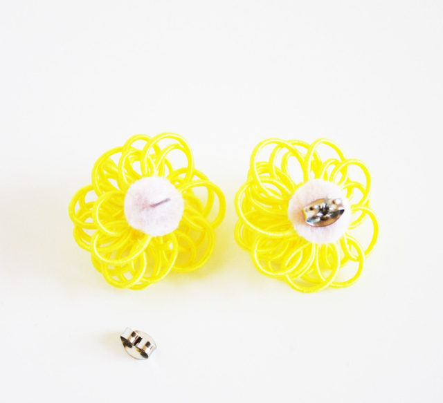 Japanese yellow flower earrings, Mizuhiki earrings, Light weight