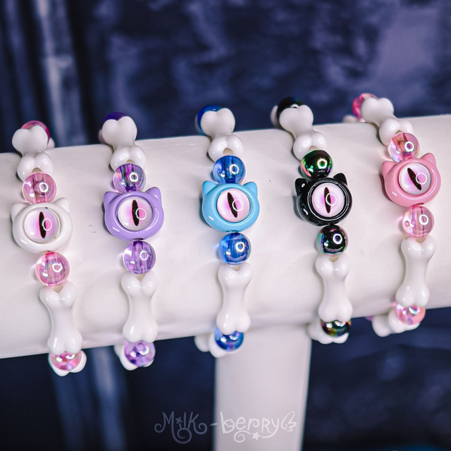 Bracelet Pastel Goth Cat &amp; Bones