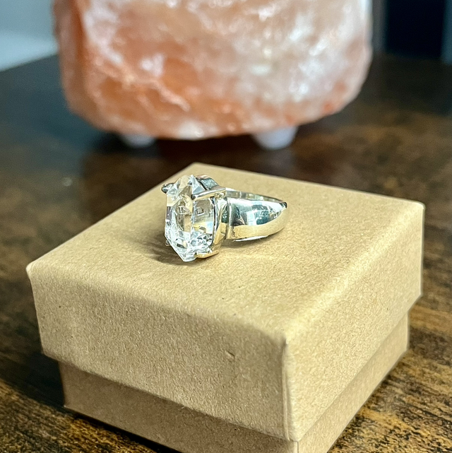 Bague en argent et quartz « diamant » Herkimer - Taille 52