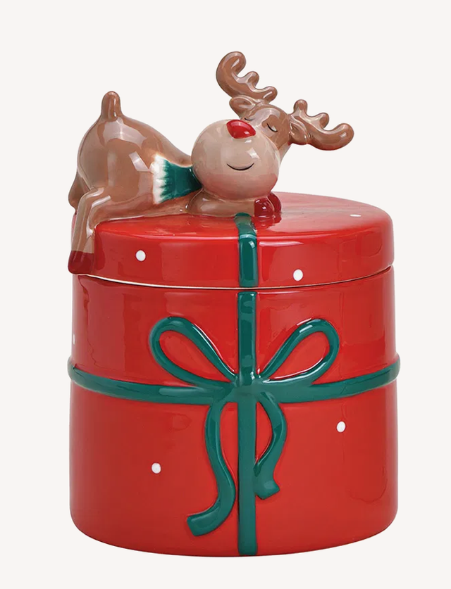 Rood blik met elanddecor van keramiek