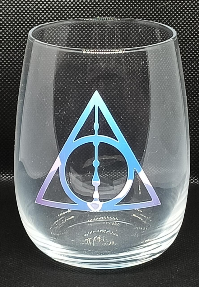 Custom Design Holographic Vinyl Harry Potter Deathly Hallows Logo Glass.