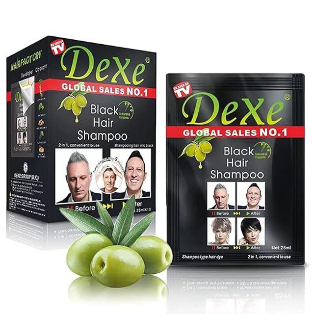 Dexe Black Hair Colour Shampoo Sachet  Display [10/PK]
