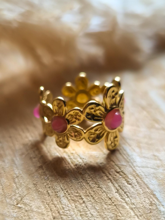 Bague "Multi fleurs" - Modèle doré et rose