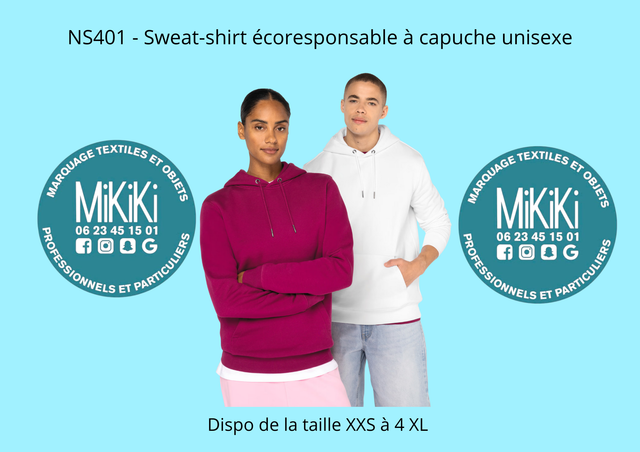 NS401 - Sweat-shirt écoresponsable à capuche unisexe