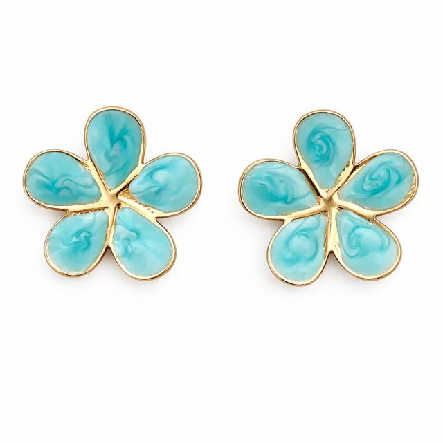 Pendientes acero dorado flor turquesa 