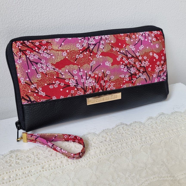 Portefeuille long zippé "Akina" rouge & simili cuir noir