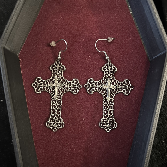 Filigree cross earrings
