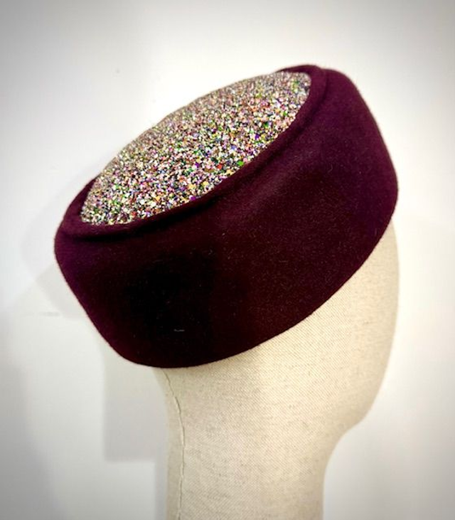 Bordeaux fur felt pillbox glitter insert
